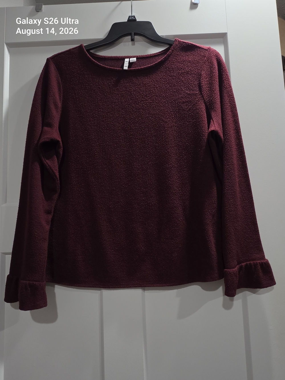 Elle Long-Sleeve Ruffle Cuff Sweater - Burgundy